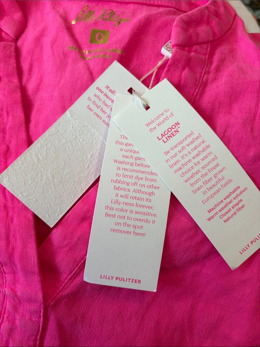 NWT Lilly Pulitzer Mialeigh Top 100% Linen Women’s 0 Passionfruit Pink
